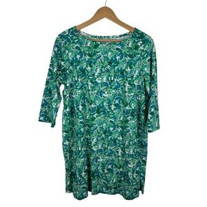 Roaman's Womens Floral Knit Tunic Top Sz 14/16 Green Casual 3/4‎ Sleeve Tropical